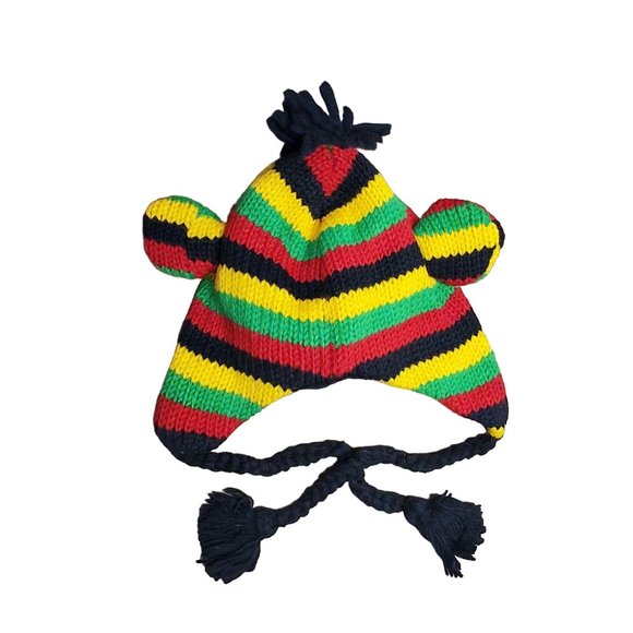 Wool Hat Monkey Design One Size Red/Green/Black - Picture 4 of 6